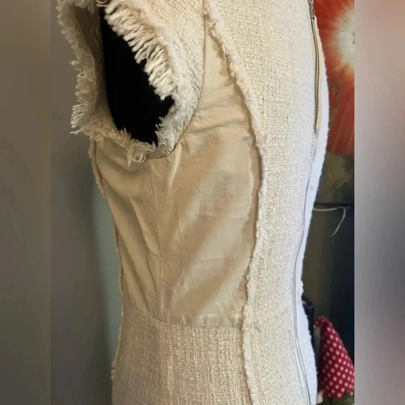 Rebecca Taylor tweed/lambs leather fringe mini dress sz 4 006 - Picture 4 of 6